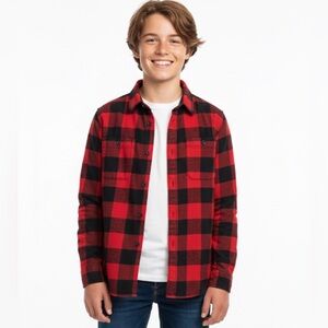 Gap Kids Buffalo Plaid Christmas Holiday Flannel Red Black Button Up Shirt XL